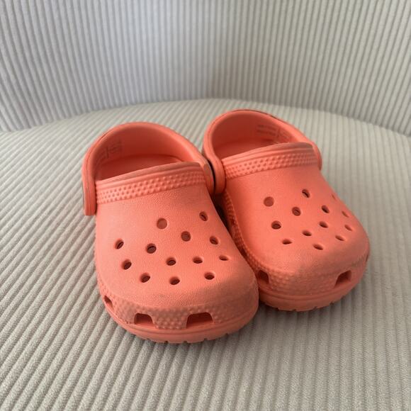Crocs Other - Crocs Classic Clogs Toddler Coral Red Comfort Slip-On Strap Cushion